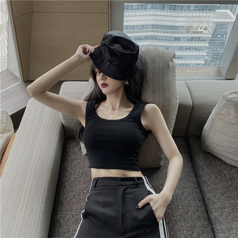 Real shot real price 2021 Korean version versatile slim high waist open navel sleeveless top sexy slim suspender vest women's wear