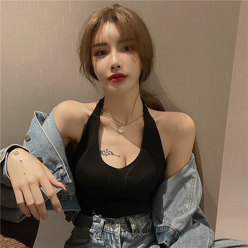 Real price Sexy Halter vest women's short slim and versatile open navel top knitwear bottom coat