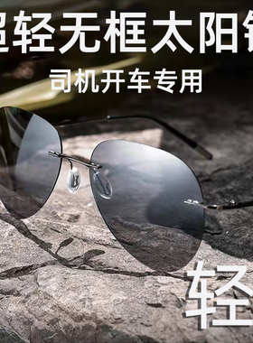 日夜两用偏光太阳眼镜男士开车专用超轻无框变色墨镜女潮高级感光