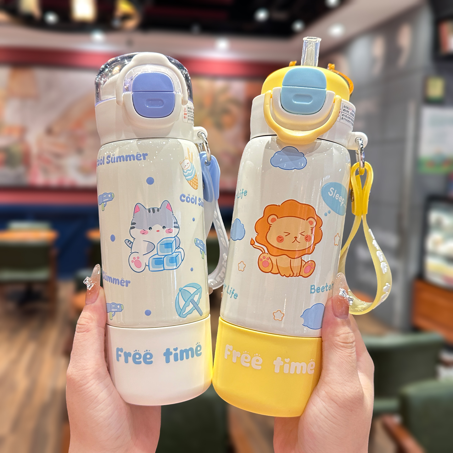 卡通保温杯儿童上学专用吸管杯新款高颜值男女孩学生双饮水杯便携