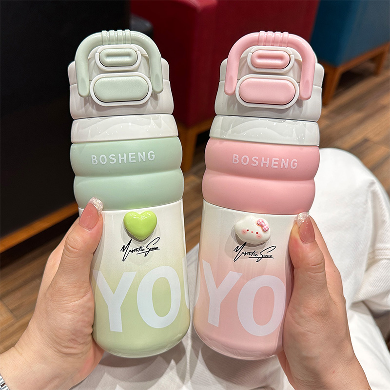 新款双饮保温杯女生高颜值水杯儿童学生上学专用吸管杯子外出便携