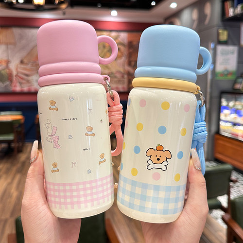 儿童保温杯316带盖双饮吸管杯