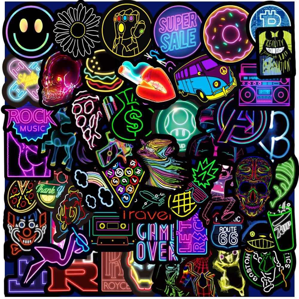 50PCS Cartoon Neon Light Graffiti Stickers Toy Decal Sticker