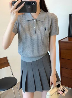 Summer Commuter Classic Collar Twist Embroidery Knit Short S