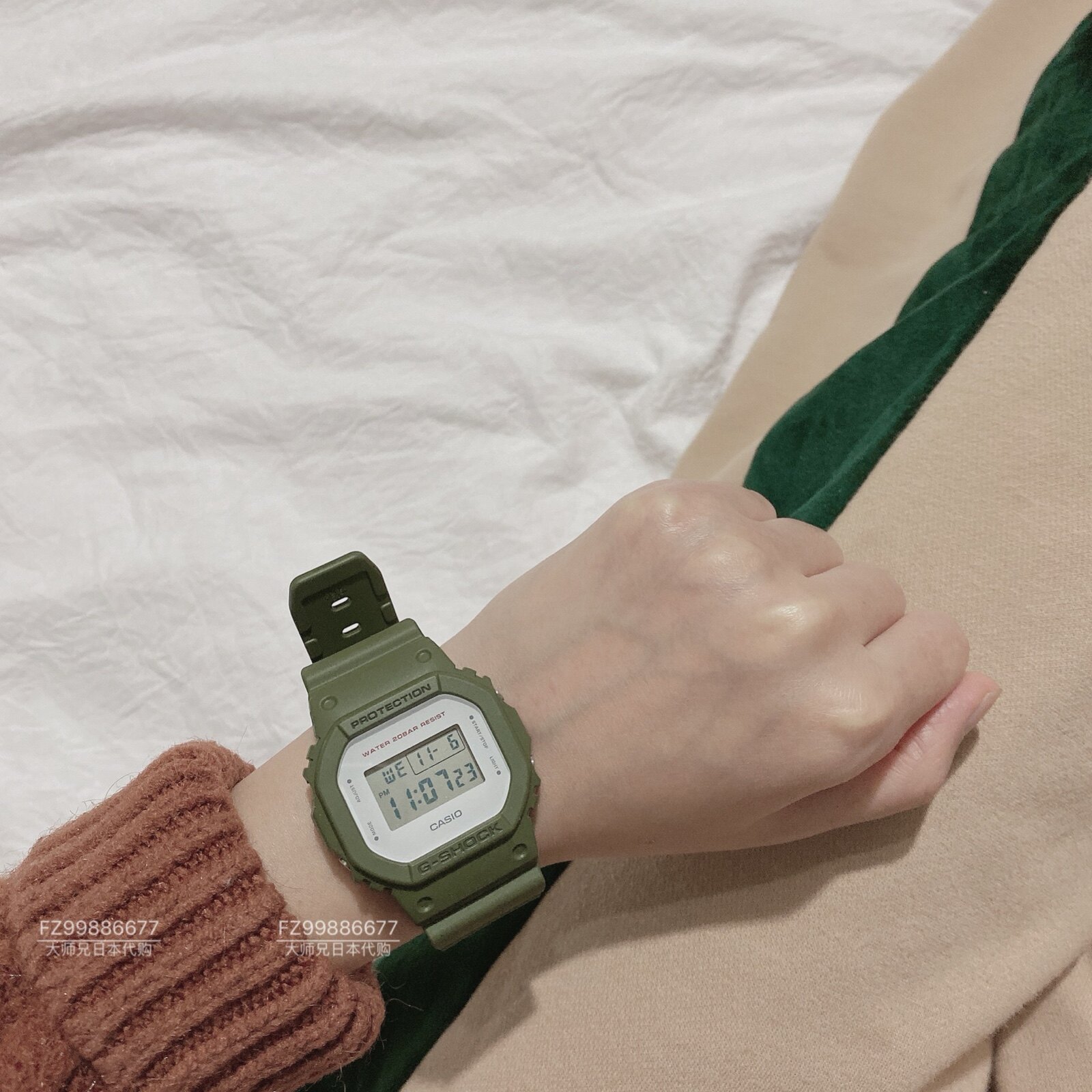 日本 casio卡西欧gshock抹茶绿/工业奶白 小方块手表情侣运动腕表