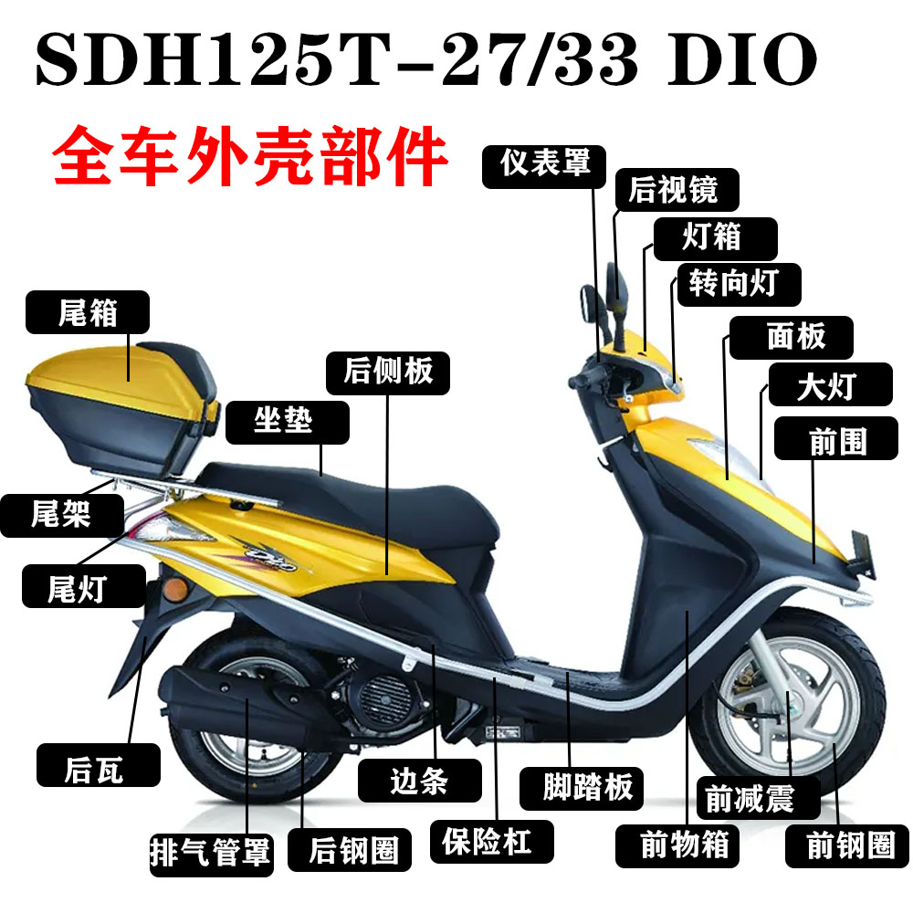 适用新大洲配件DIO踏板SDH125T-27/33前围面板大灯内箱塑料件外壳