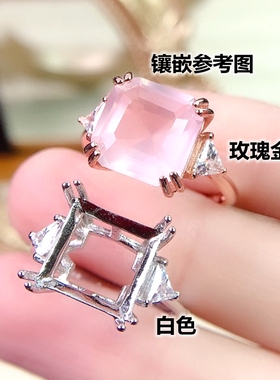 镶钻正方形纯银戒指镀戒指空托