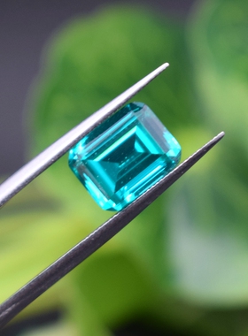 5A帕拉伊巴蓝绿色碧玺裸钻石长方形戒面宝石祖母绿切戒指主石diy