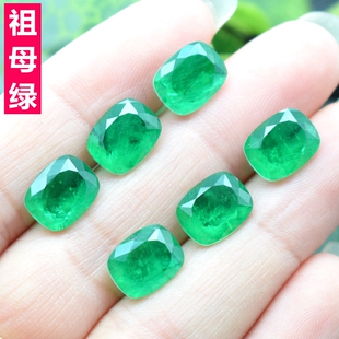 枕形人造祖母绿戒面裸石长方形绿色宝石戒指裸钻吊坠耳钉裸石diy