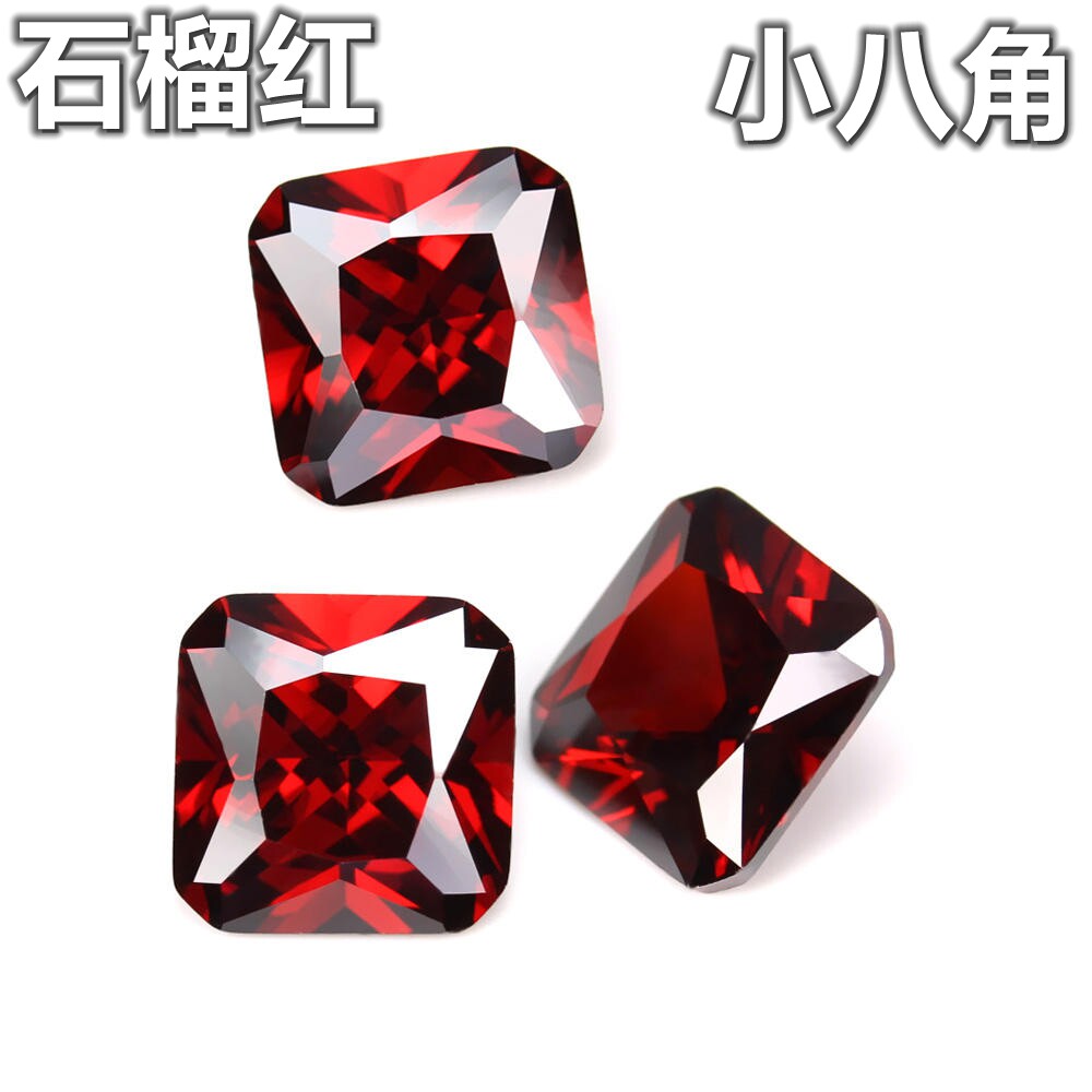 正方形石榴红锆石人造裸钻石红色戒面水晶仿钻宝石美甲戒指DIY