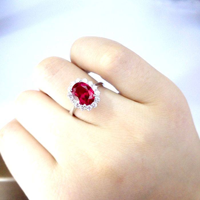 潮流红宝石戒指女款坦桑石银戒纯银镀24K白金蓝宝石女戒钻戒活口