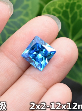 粉熔海蓝宝裸石正方形戒面宝石蓝色耳钉吊坠戒指主石配石方钻