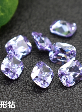 紫色长方形宝石戒面裸石枕形变蓝锆石裸钻戒指耳钉吊坠镶嵌主石