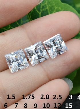 白色正方形宝石透明公主方锆石裸石耳钉戒指戒面方钻配石补钻diy