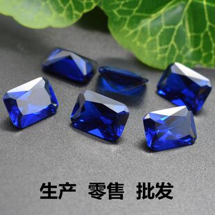 蓝尖晶石裸石长方形戒面蓝宝石原石裸钻戒指手链蓝色主石diy