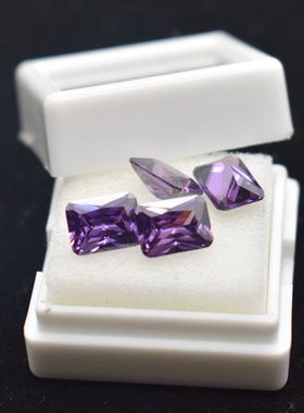 长方形紫红锆石裸石紫色戒面宝石裸钻首饰品戒指镶嵌主钻配石diy