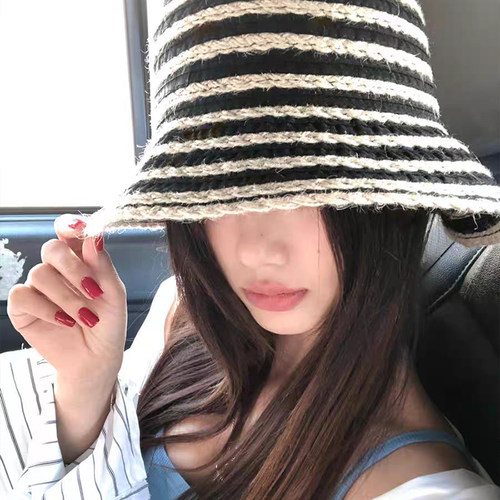 玛诗杜条纹渔夫帽女夏季透气遮阳防晒出游海边显脸小渔夫帽7787