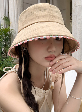 玛诗杜MUSTKOO 甜美可爱花边蓝色春夏季遮阳涤纶渔夫帽女款