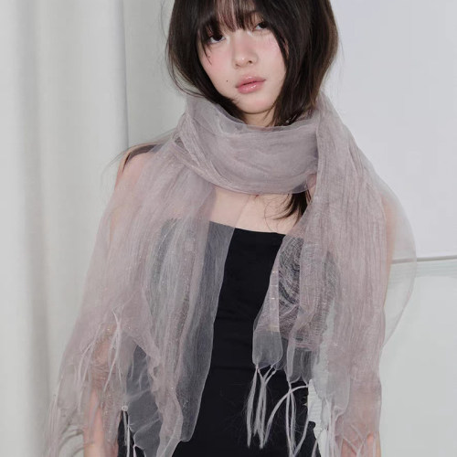 玛诗杜木质调高级感双层日系欧根纱丝巾氛围春夏装饰围巾女7328