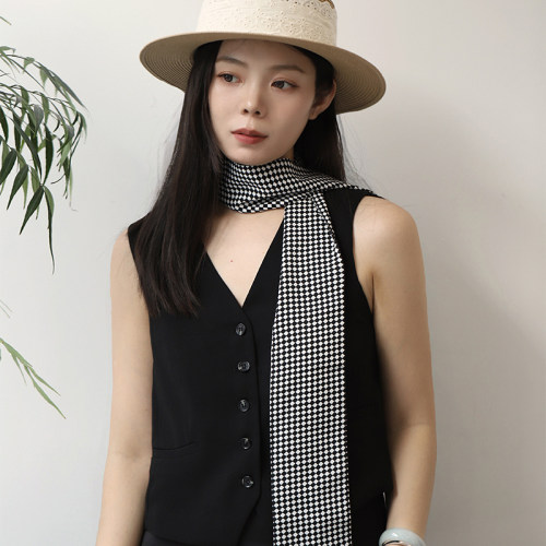 经典设计春秋格子薄款围巾洋气时尚百搭小长条丝巾腰带女MS-7288