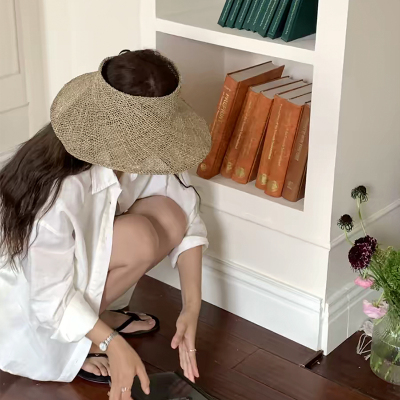 玛诗杜可卷可凹造型海边度假咸草镂空空顶草帽女大帽檐遮阳7755