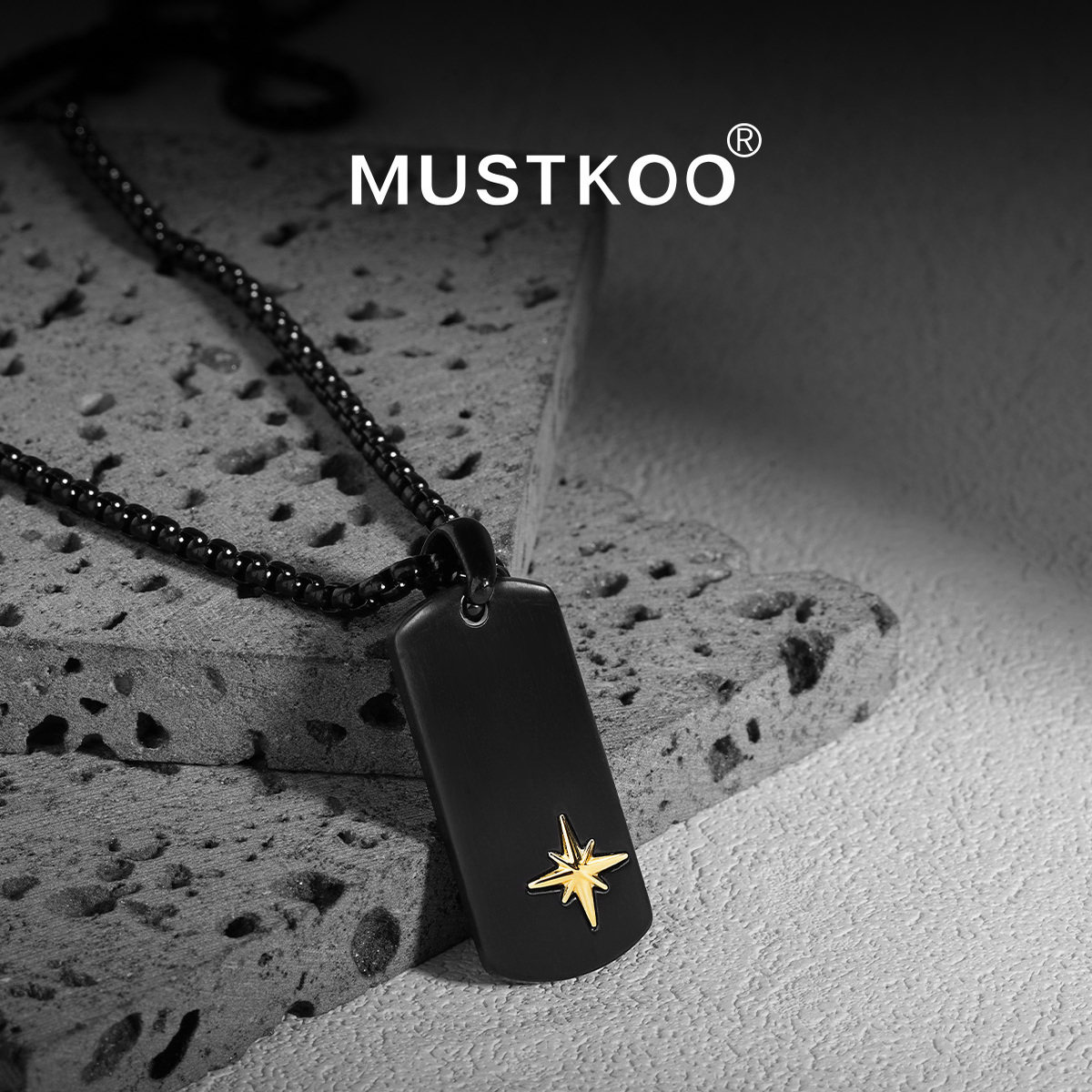 mustkoo/玛诗杜钛钢星芒项链男士军牌吊坠高级感送男友礼物可刻字