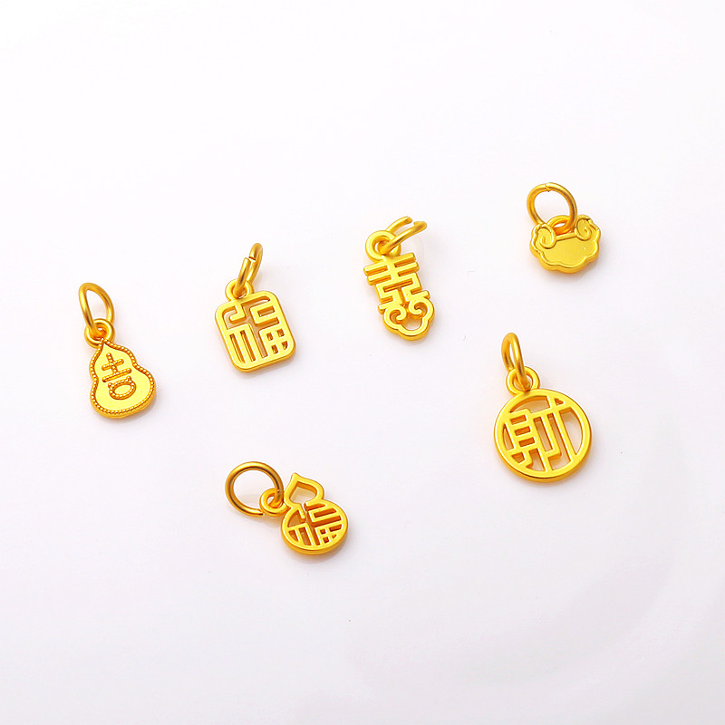 镂空diy发财如意哑光项链喷沙金