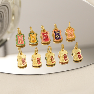 哑金保色沙金烧蓝五令财神锦鲤智慧桃花吊坠diy手链项链饰品配件