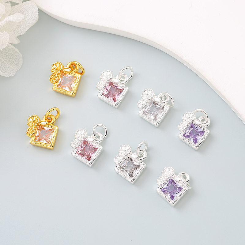 铜镀保色方块锆石香水瓶吊坠