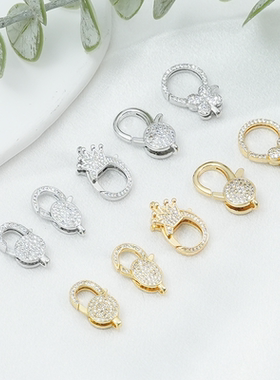 14k电镀真金保色龙虾扣微镶锆石弹簧收尾扣连接扣diy手链项链配件