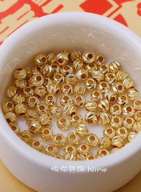 保色金珠14k包金横切花珠圆珠diy手工串手链项链饰品首饰隔珠散珠