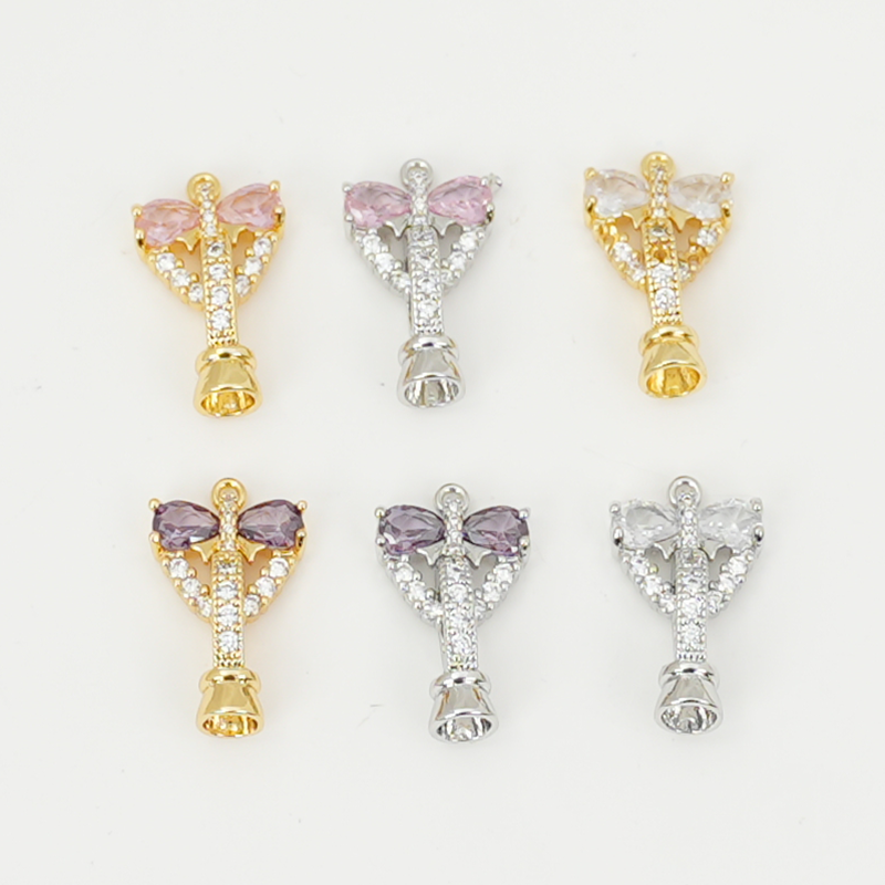 铜镀真金想锆石蝴蝶结珍珠扣屿你