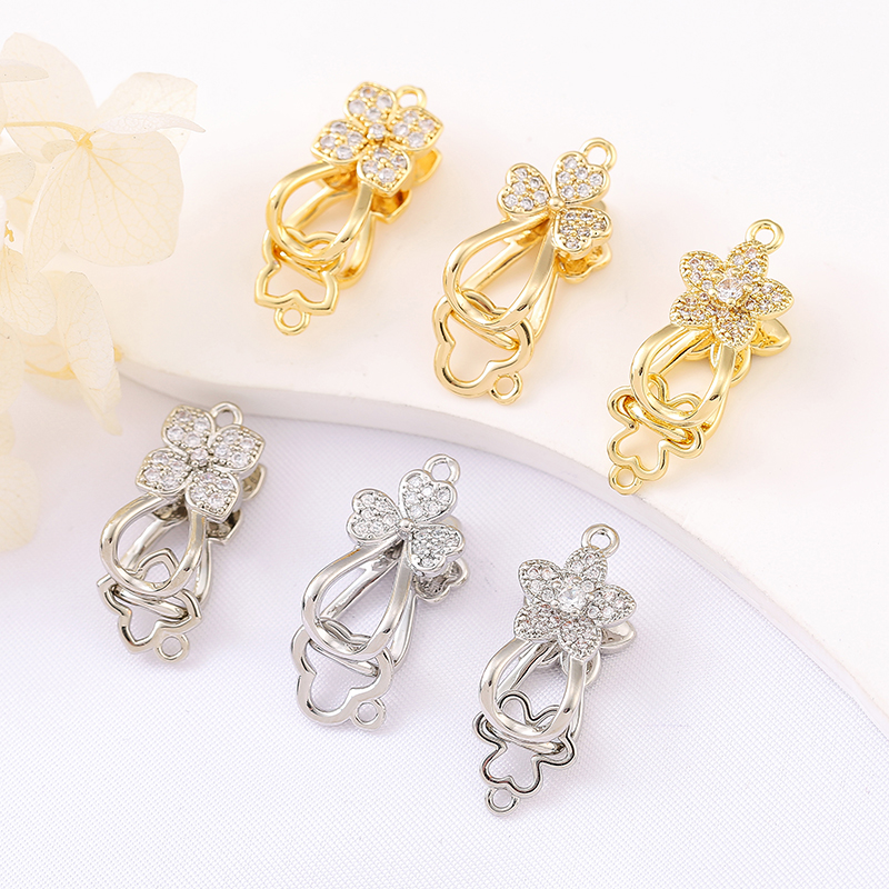 铜镀真金保色镶锆石按压扣万能扣