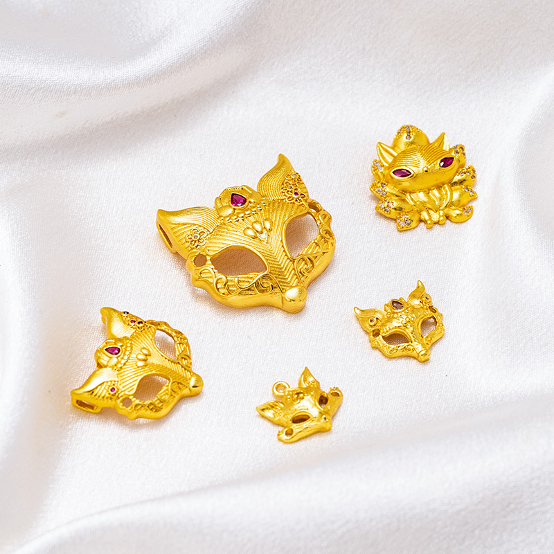 沙金保色24K镀真金狐狸面具吊坠