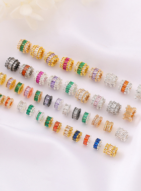 14K包金保色镶嵌梯方锆石路路通隔珠桶珠转运diy手链项链饰品配件