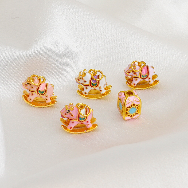 铜镀沙金配件摇摇木马吊坠珐琅彩