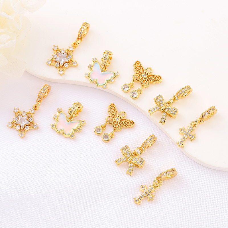 保色镶锆石蝴蝶五角星十字架吊坠