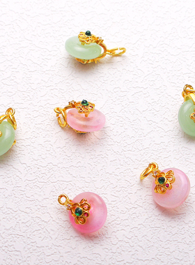 14K铜镀保色无事牌平安扣夹扣莲花扣玉坠玉石水晶吊坠扣DIY配件