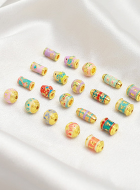 景泰蓝新中式珐琅彩18K保色葫芦锦鲤祥云六字箴言隔珠diy串饰配件