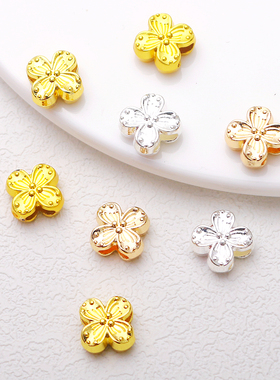 14K18K银铸铜包金哑金保色双面通孔四叶花吊坠手工diy饰品吊饰