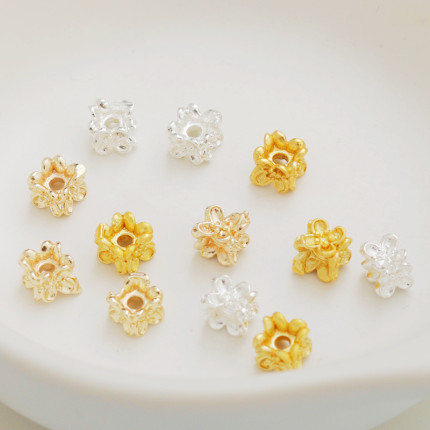 14K包金保色四面花朵串珠项链 手链 隔珠diy手工饰品配件镀金材料