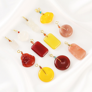 天然红白黄玛瑙平安扣佛祖如意锁卡通熊粉色挑花酿手链项链吊坠