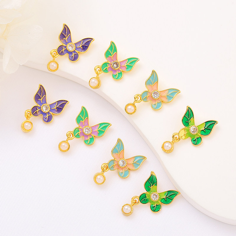 18K包金保色镶锆滴油蝴蝶吊坠隔珠珐琅景泰蓝编绳饰品DIY手串配珠