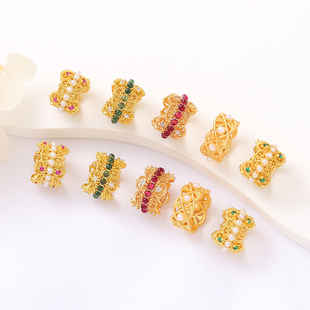 18K包金保色哑金镶贝珠锆石大孔珠转运珠diy手工跑圈花环饰品配件