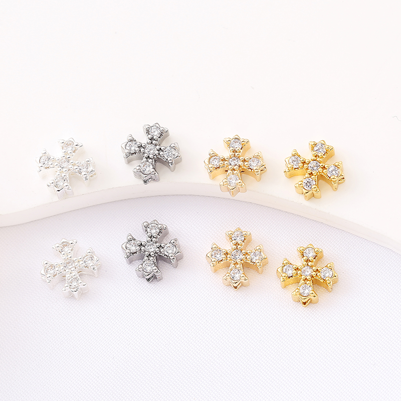 14k包金保色镶锆石十字架吊坠