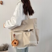 日系ins风帆布包包女大容量单肩托特包韩版 通勤大学生装 书电脑包