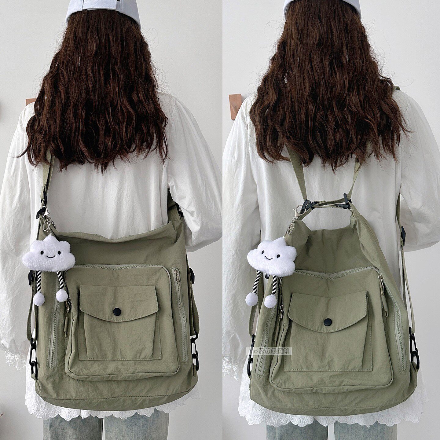 轻便三用尼龙布包包女大容量休闲单肩斜挎包大学生书包通勤旅行包