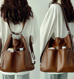 原创夏天软皮包包女大容量三用背包通勤托特包多功能背包斜跨书包
