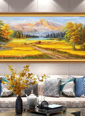 巨人山手绘油画现代欧式客厅餐厅装饰画金山丰收玄关风景正方形画