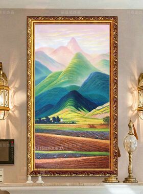 巨人山手绘油画客厅挂画欧式风景现代家居装饰画玄关竖版抽象壁画